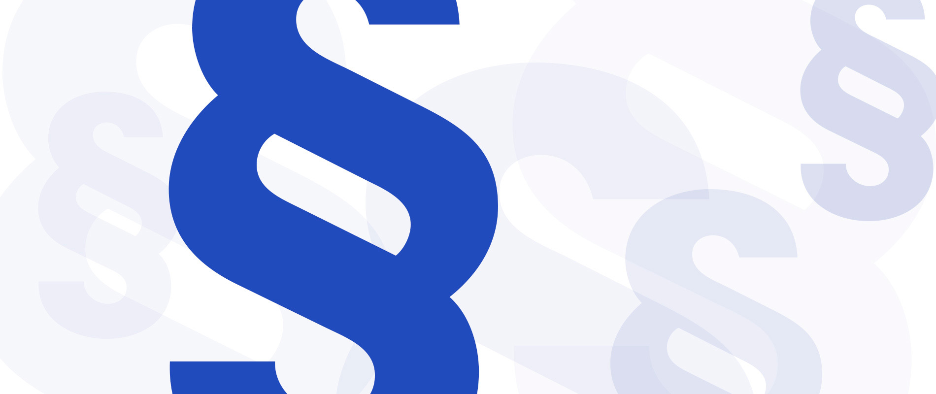 DSGVO Grafik mit mehreren stilisierten Paragraphenzeichen (§) in verschiedenen Größen. Die Hauptfarbe ist Blau auf einem hellen, farbigen Hintergrund. Diese Darstellung symbolisiert rechtliche Themen und Gesetze.