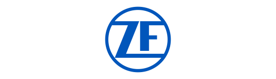Logo der ZF Friedrichshafen AG in blauer Farbe, das die Buchstaben "ZF" innerhalb eines Kreises darstellt.