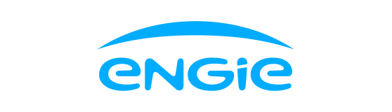 Logo von ENGIE in blauer Schrift auf hellem Hintergrund, bestehend aus dem Schriftzug "engie" mit einer bogenförmigen Linie darüber.